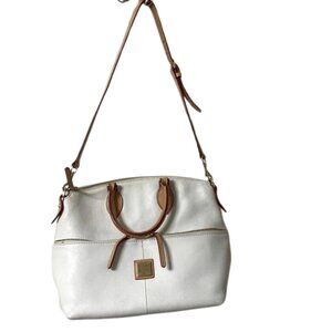 Dooney and Bourke White Dillen Double Pocket Peddle Leather Satchel Vintage